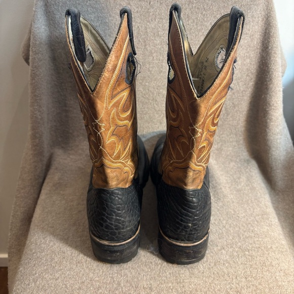BOULET Sz 7.5 EEE Black and Tan Western Boots Distressed Rounded Toe Leather - Picture 7 of 9
